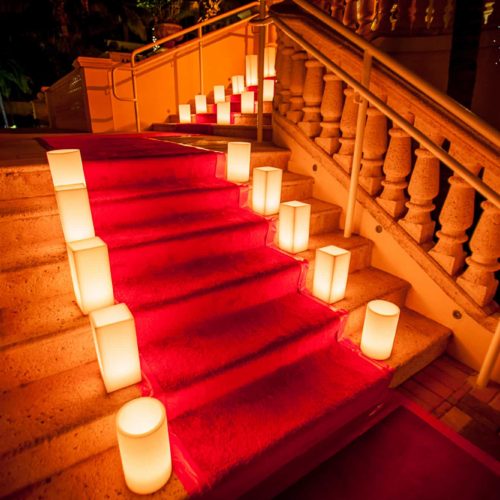 Red carpet wax candles Miami gala