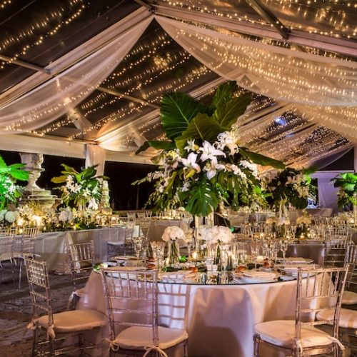 Vizcaya Museum wedding christmas lights tent lighting fabric swags draping