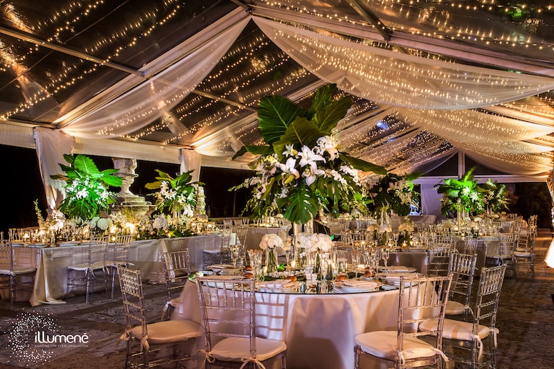 Vizcaya Museum wedding christmas lights tent lighting fabric swags draping