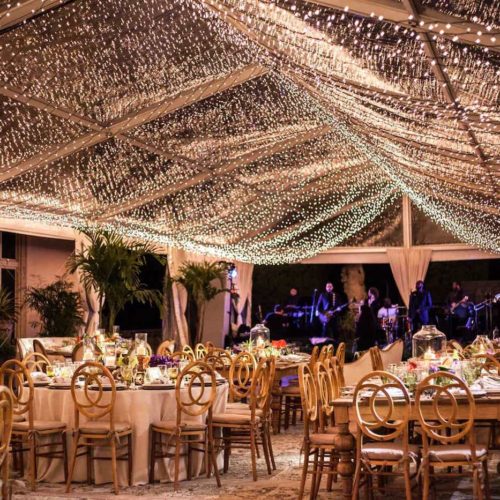Vizcaya Museum and Gardens tent lighting christmas lights wedding