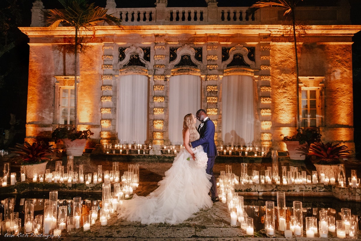 Vizcaya Museum and Gardens wedding ceremony lighting by ILLUMENE