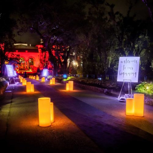 Vizcaya Museum luminaries wax candles lighting wedding
