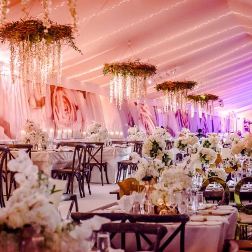 Rent blush pink uplighting for a tent in Miami