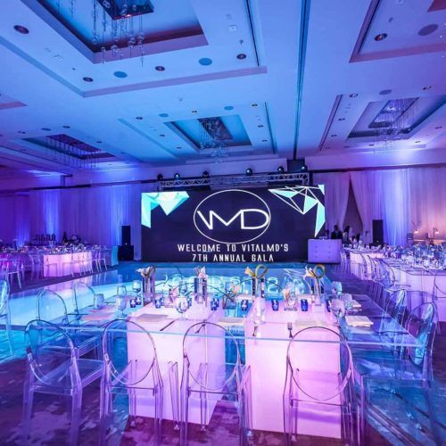 Gala event lighting uplighting blue Miami
