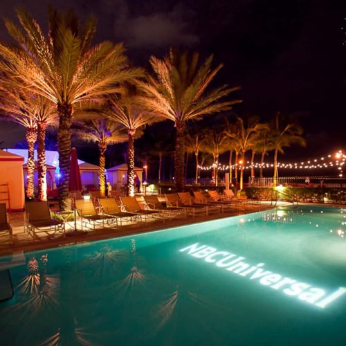Logo projection in the pool Miami string lights