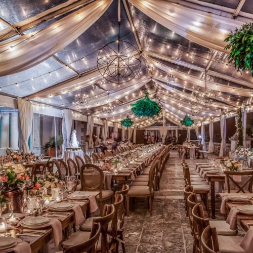 Orb chandeliers and string bistro twinkle market lights