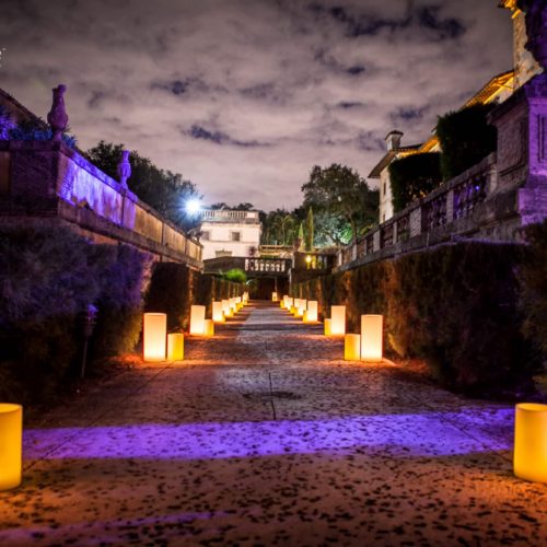 large candles luminaries Vizcaya wedding Miami
