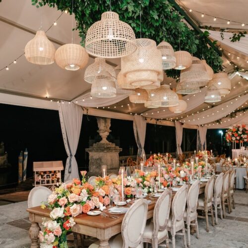 Vizcaya Museum Gardens wedding lighting boho rattan chandeliers