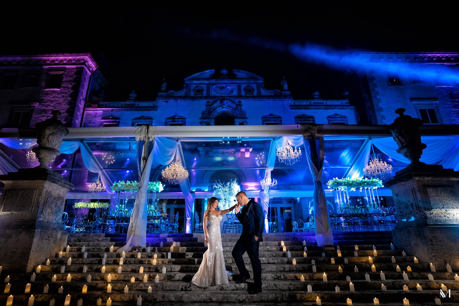 Vizcaya wedding reception lighting