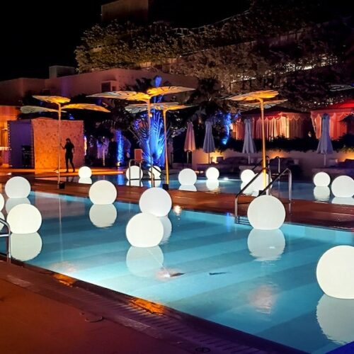 rent LED glow spheres balls Miami floating globes