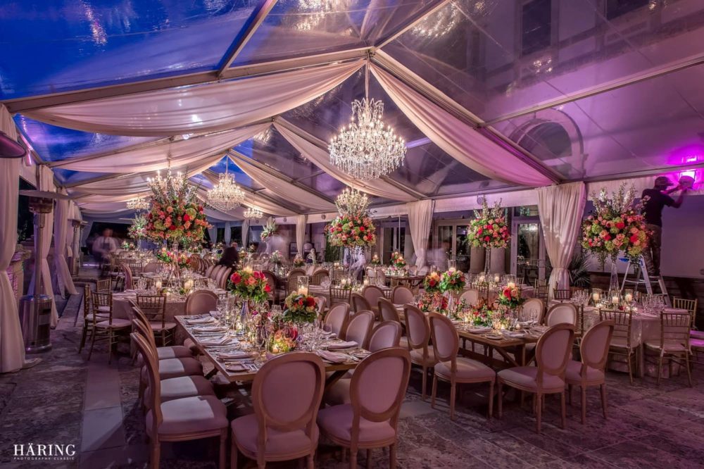 Vizcaya Museum and Gardens rent large crystal chandeliers for a wedding