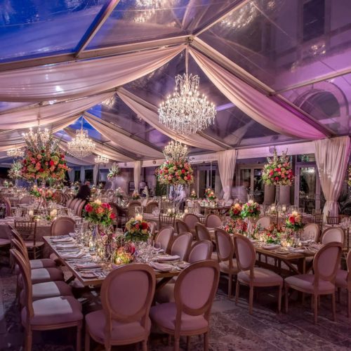Vizcaya Museum and Gardens rent large crystal chandeliers for a wedding