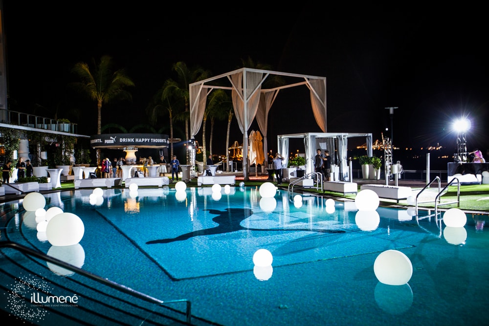 brand activation campaign LED glowing balls pool party