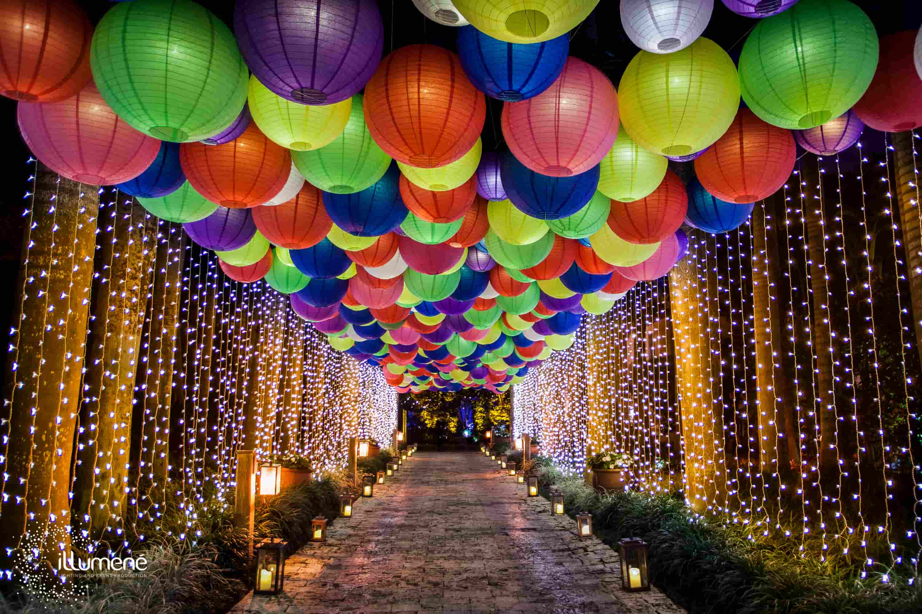 hundreds of paper lanterns grand entrance party Miami